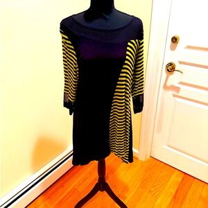 Talk of the Walk Black and White Asymmetrical Raglan Tunic, Stylish and Elegant.